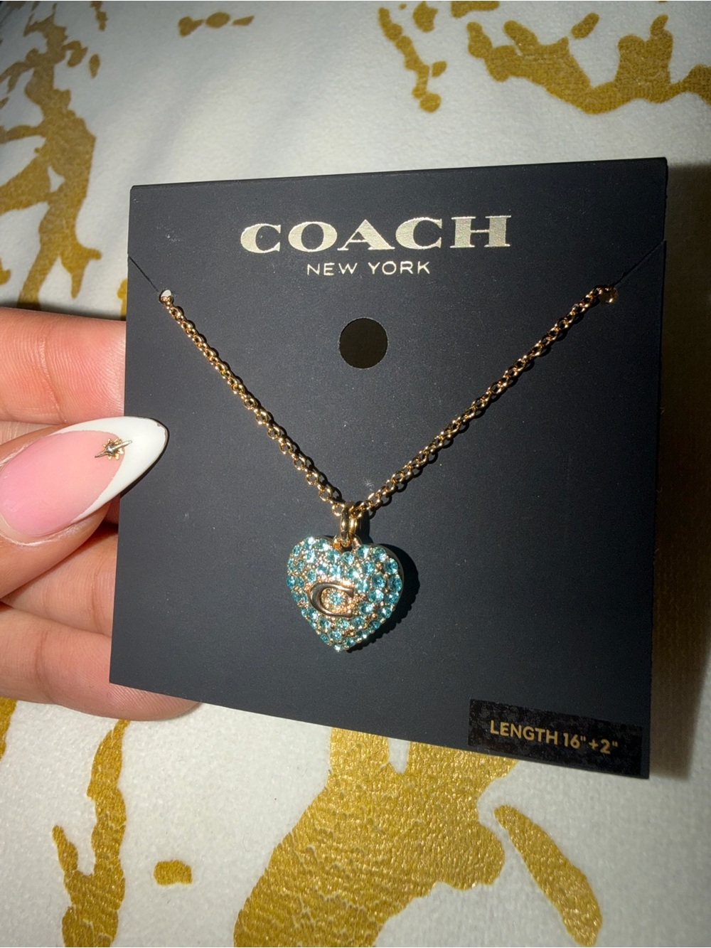 COACH Turquoise Crystal Heart Necklace - Picture 3 of 6